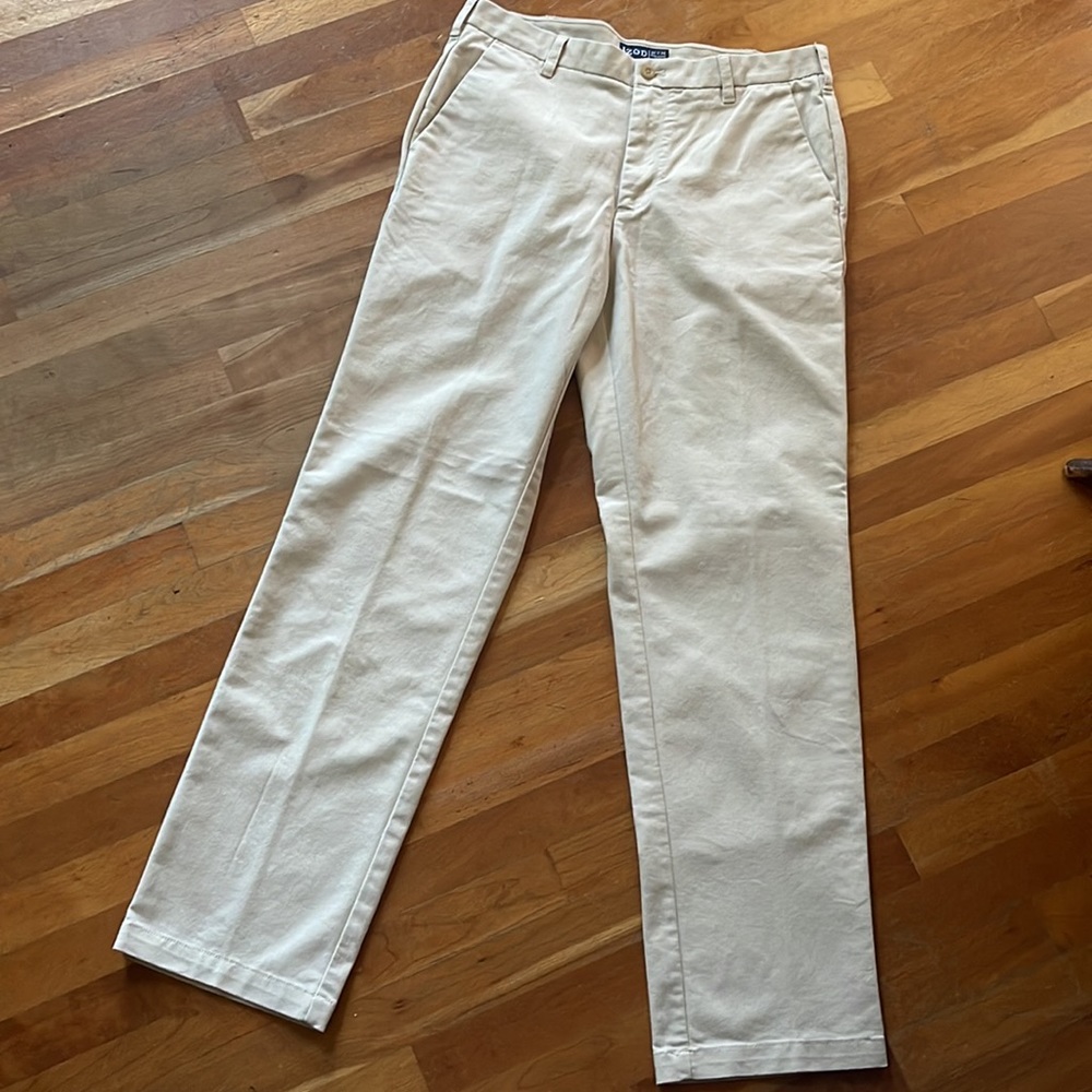 Izod Straight Fit Flat Front Cream Light Tan Casual Men's Pants Size 34X34